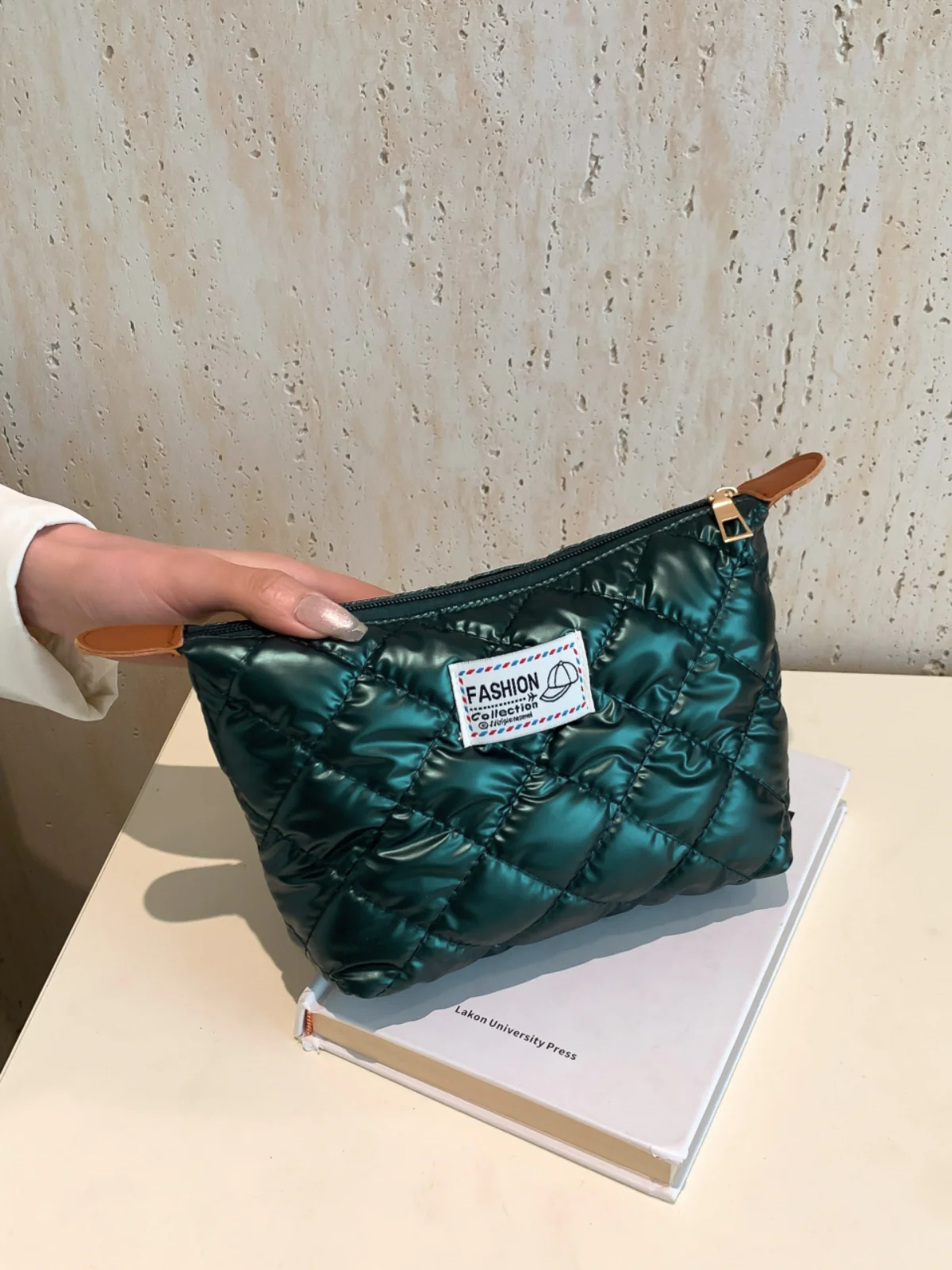 Solid Quilted Clutch with Zipper - Image 18
