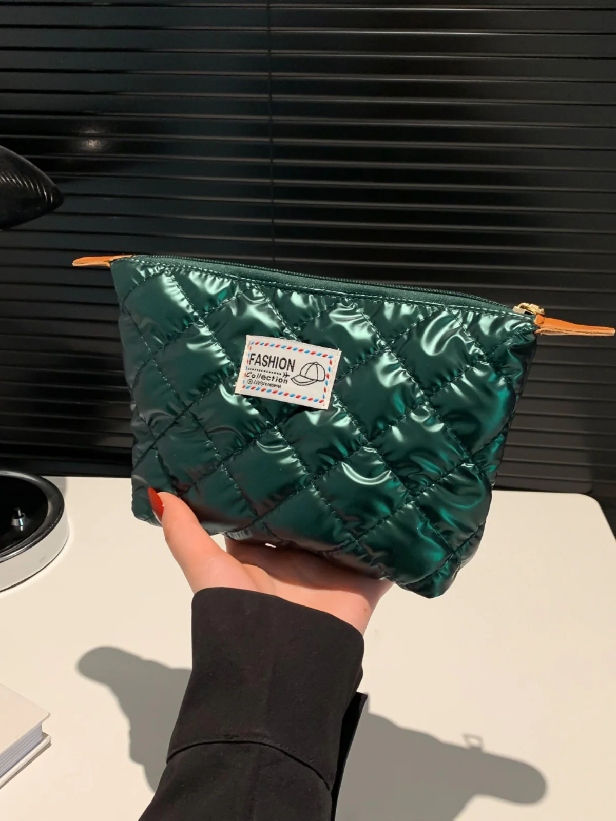 Solid Quilted Clutch with Zipper - Image 19