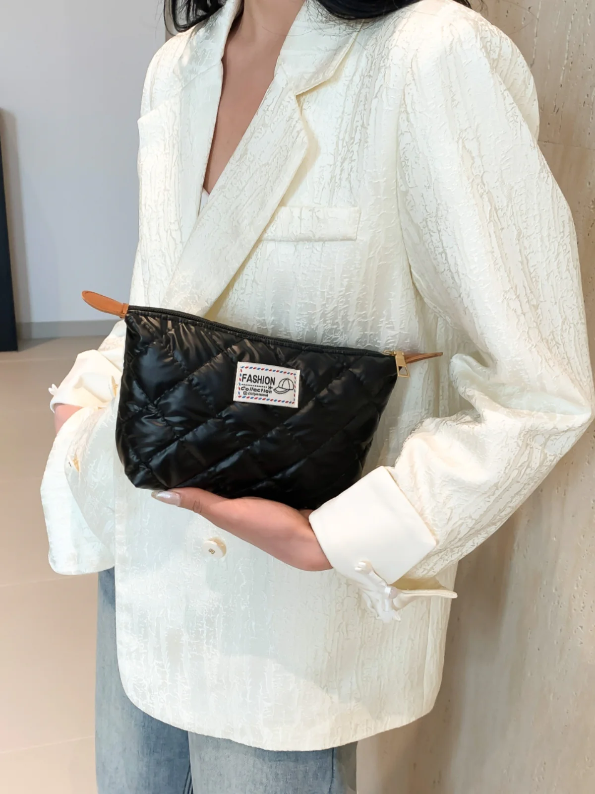 Solid Quilted Clutch with Zipper - Image 21