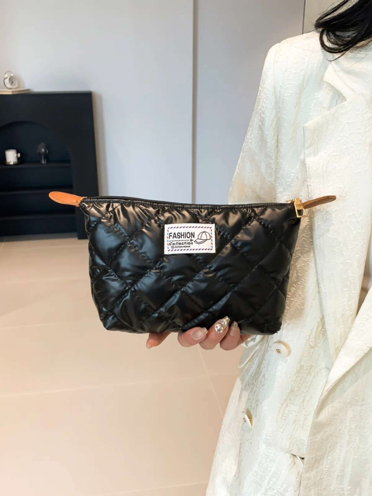 Solid Quilted Clutch with Zipper - Image 22