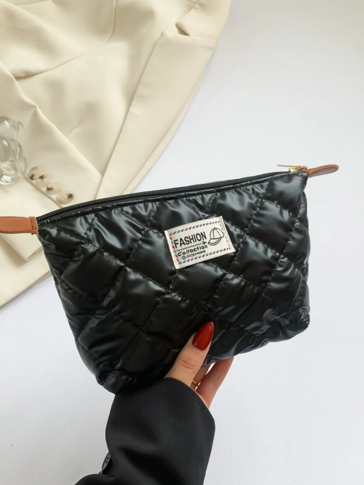 Solid Quilted Clutch with Zipper - Image 23