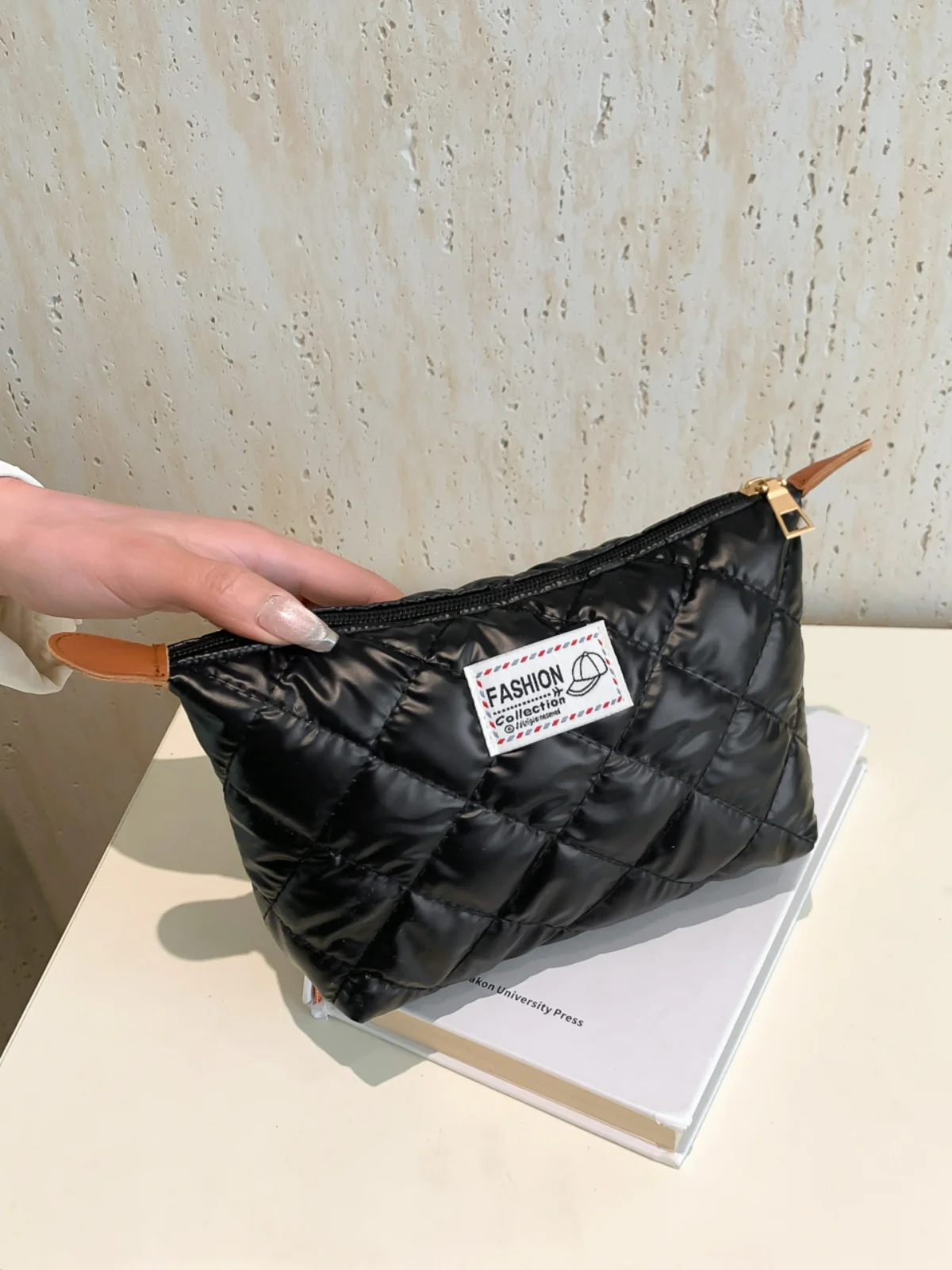 Solid Quilted Clutch with Zipper - Image 24