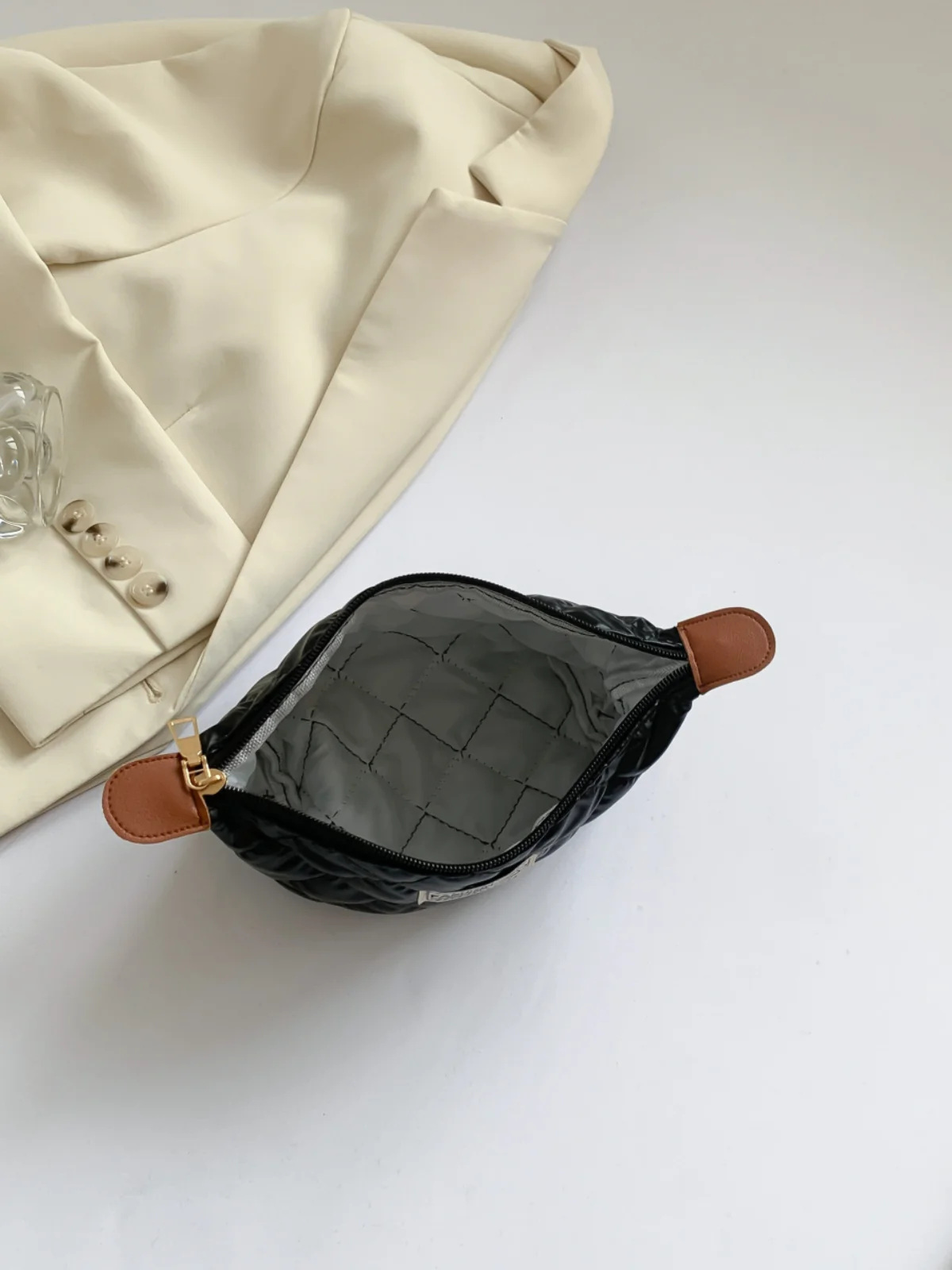 Solid Quilted Clutch with Zipper - Image 25