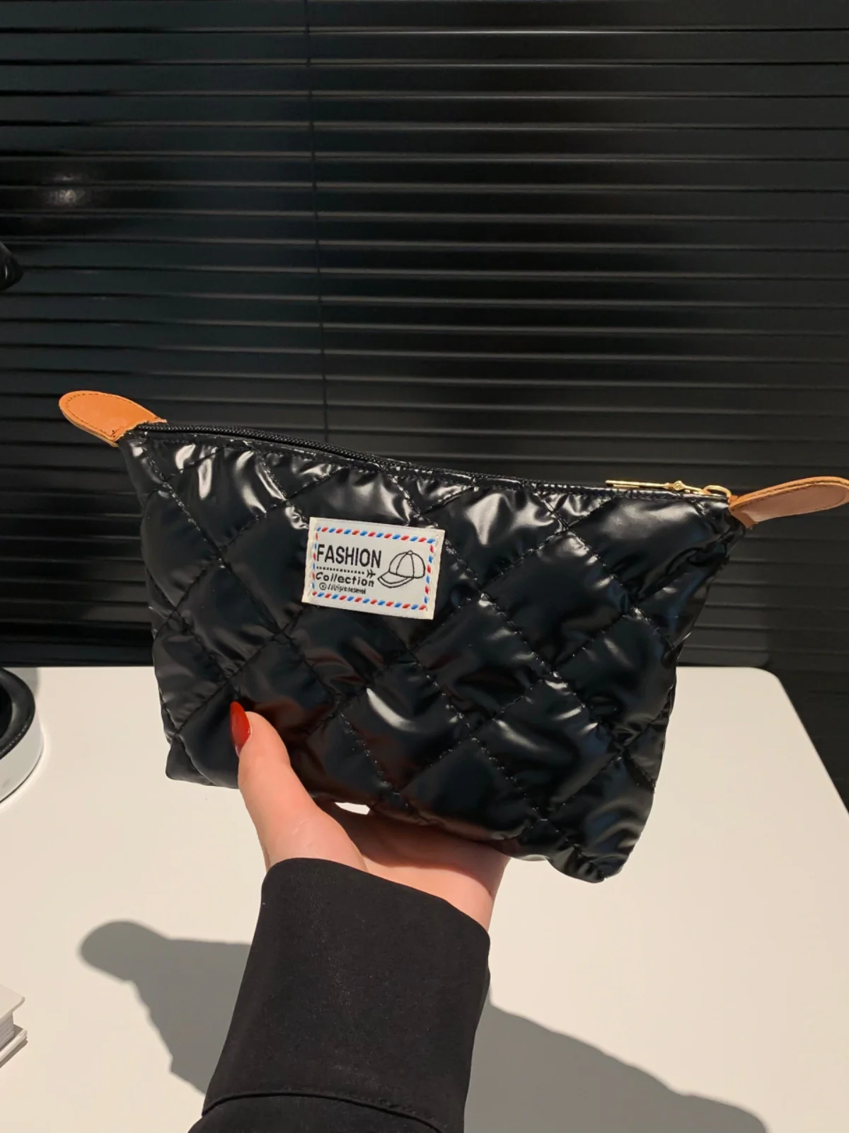 Solid Quilted Clutch with Zipper - Image 26