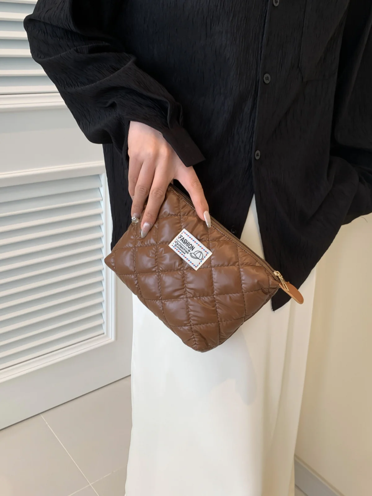Solid Quilted Clutch with Zipper - Image 28