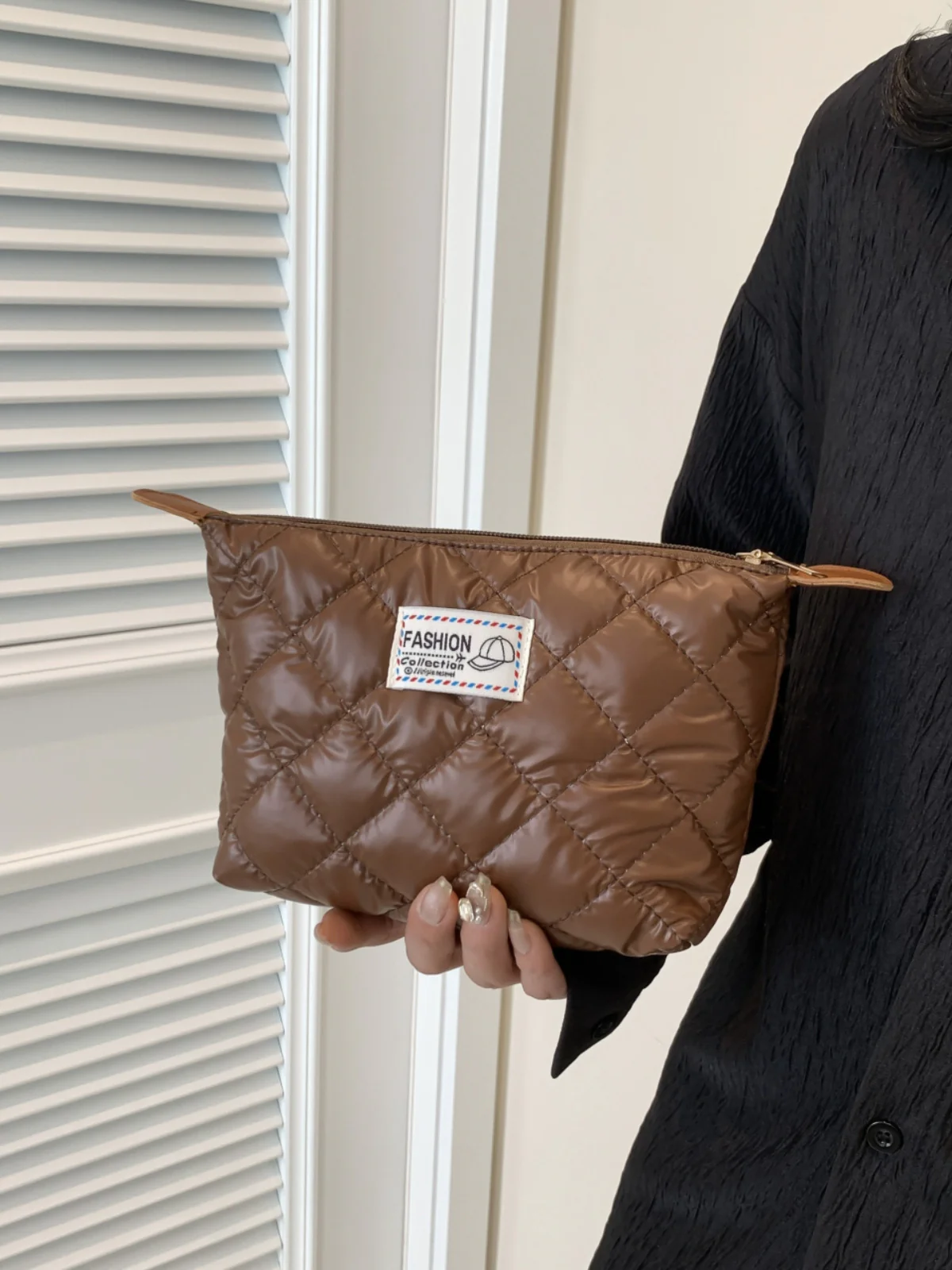 Solid Quilted Clutch with Zipper - Image 29