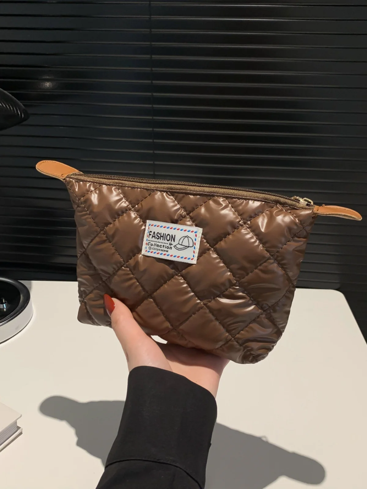 Solid Quilted Clutch with Zipper - Image 31