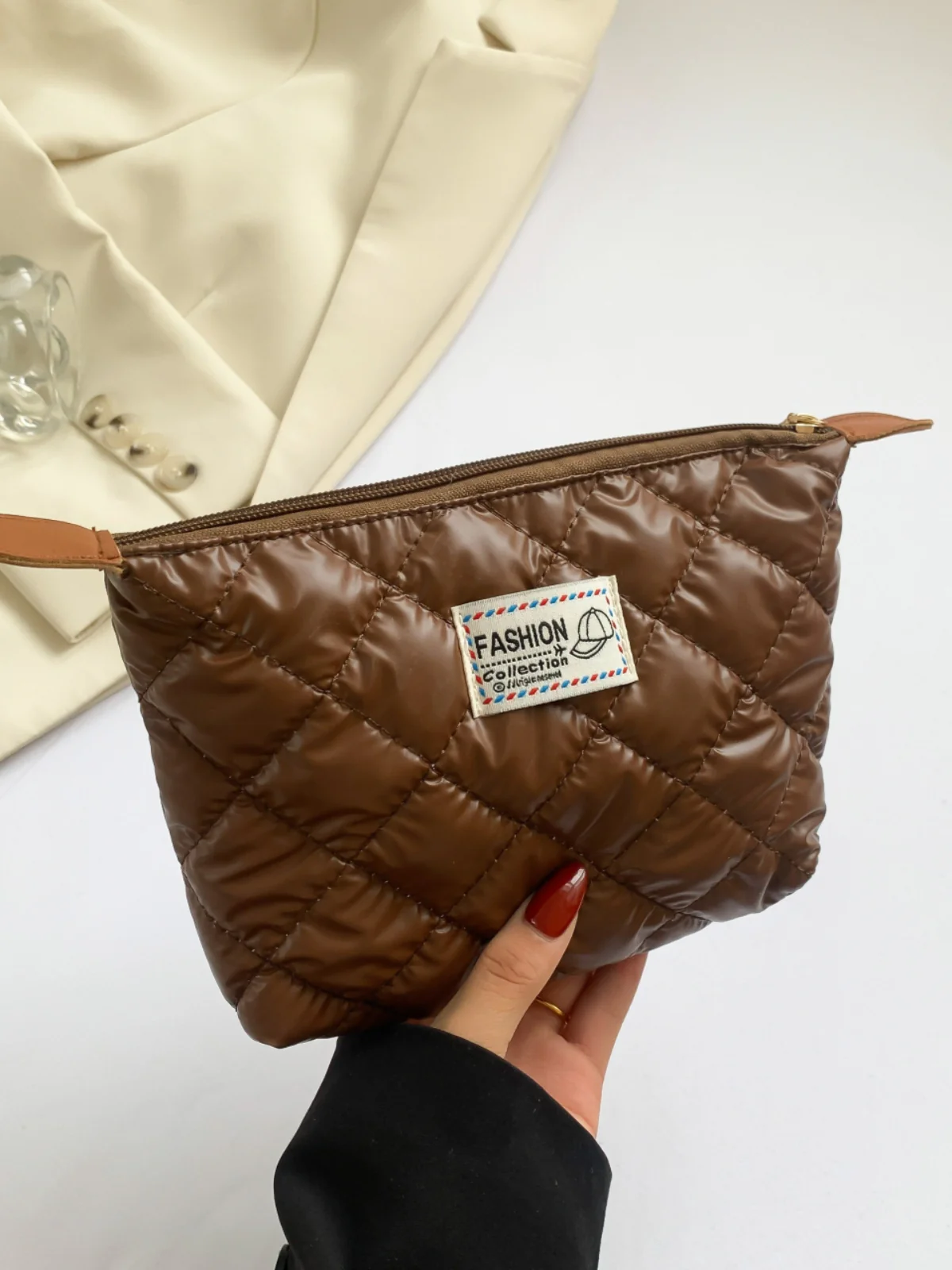 Solid Quilted Clutch with Zipper - Image 32