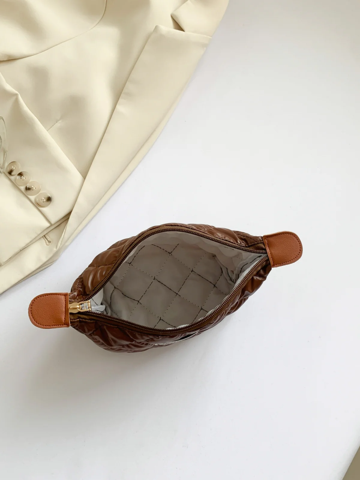Solid Quilted Clutch with Zipper - Image 33