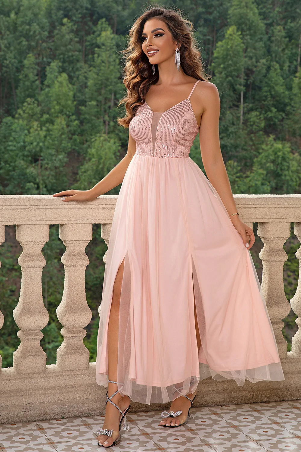 Spaghetti Strap Slit Mesh Dress - Image 8