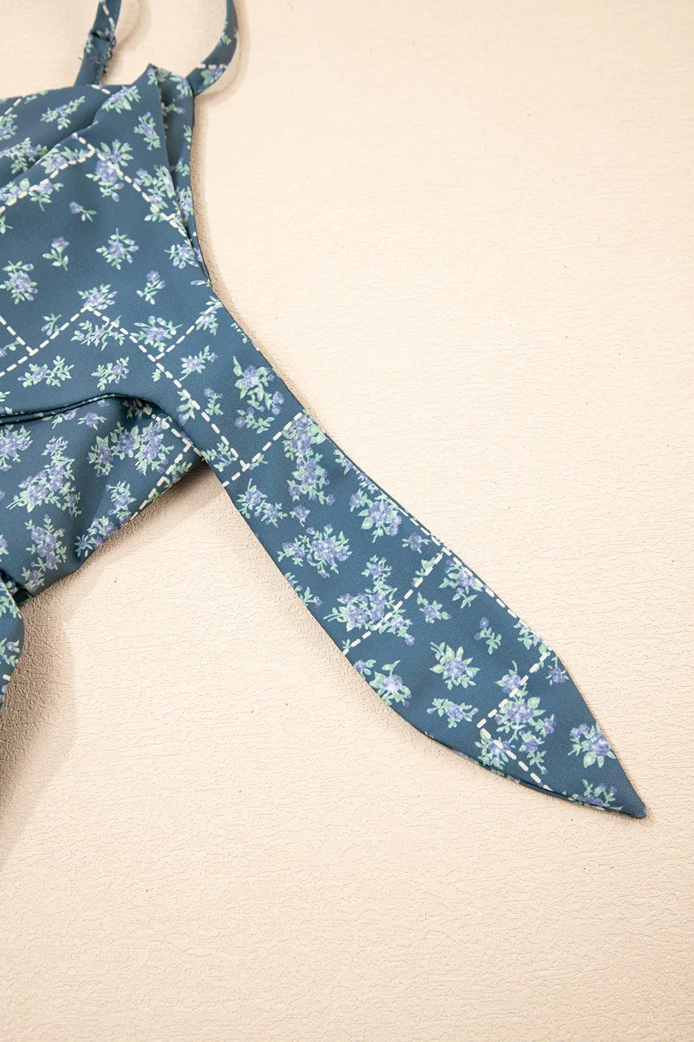 Spaghetti Straps Floral Print Knot Detail High Waist Flared Dress - Image 10