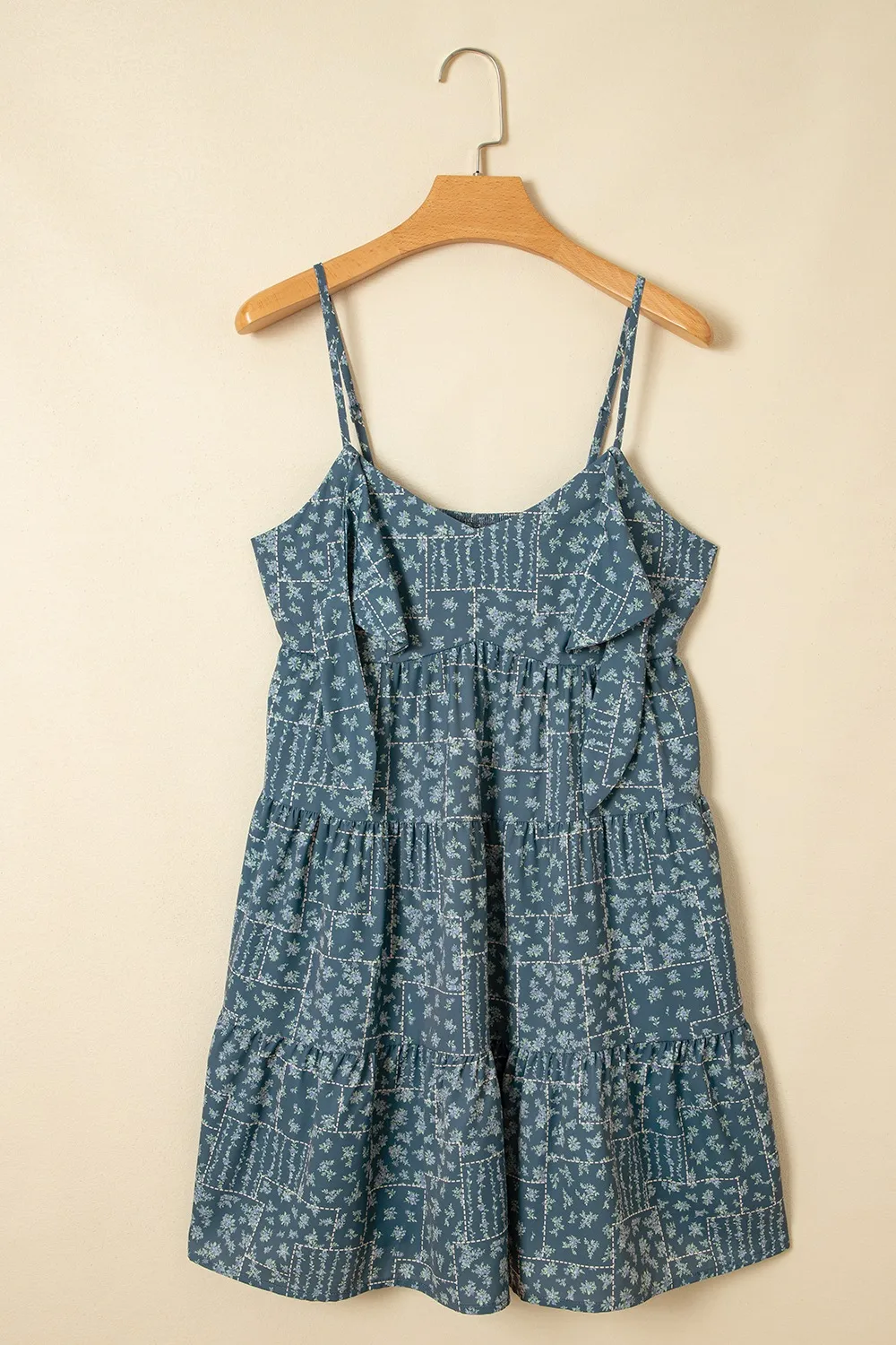 Spaghetti Straps Floral Print Knot Detail High Waist Flared Dress - Image 7