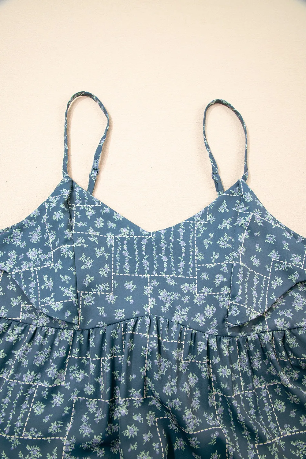 Spaghetti Straps Floral Print Knot Detail High Waist Flared Dress - Image 9