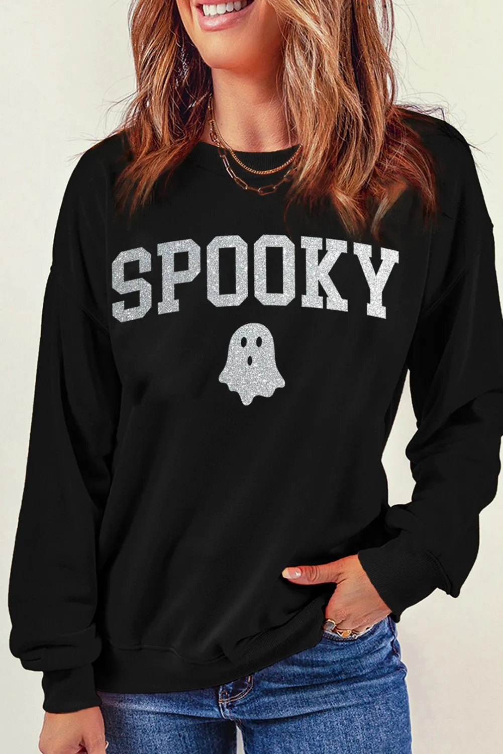 SPOOKY Round Neck Long Sleeve Sweatshirt - Image 2