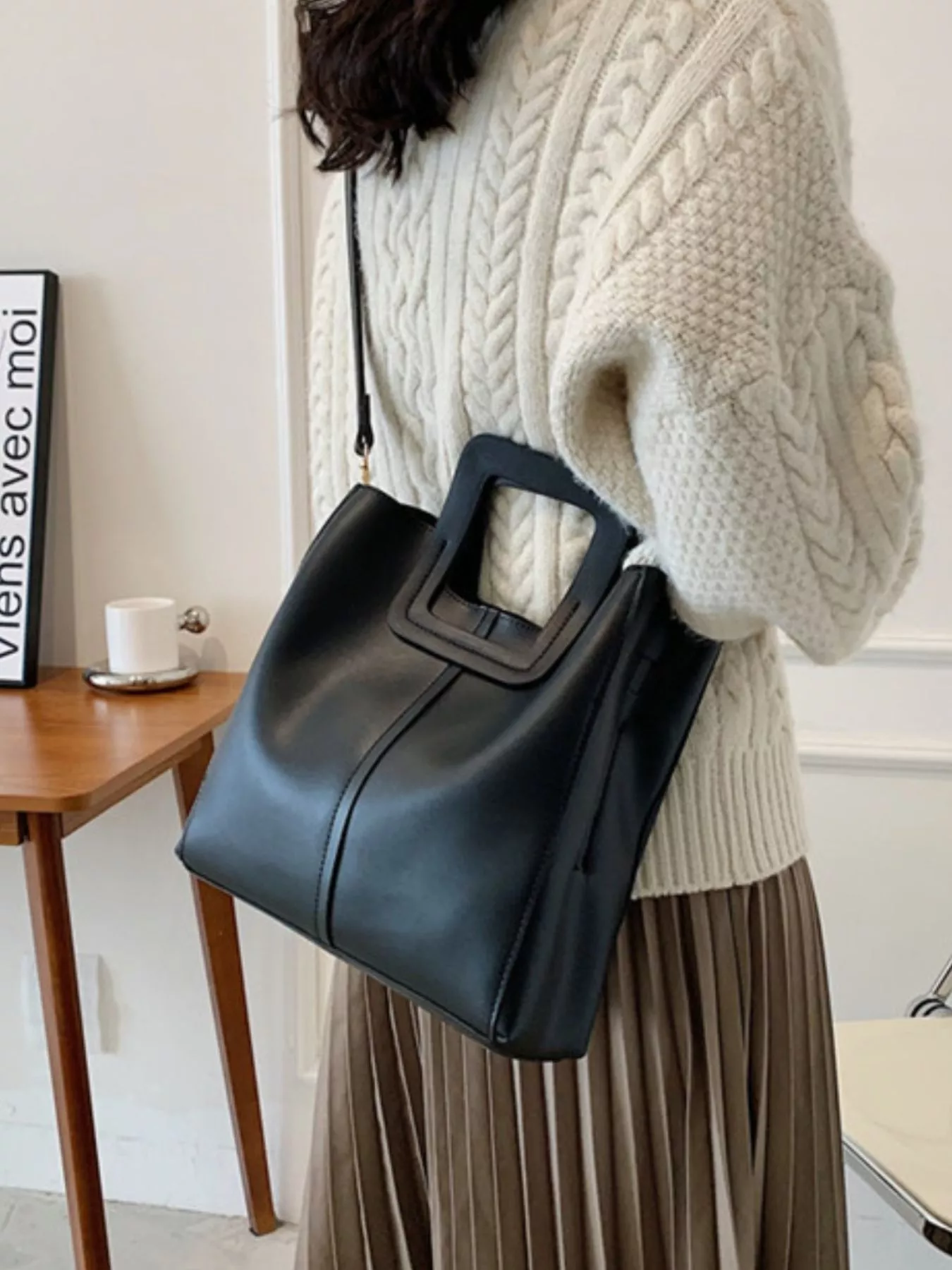 Square Handle PU Leather Crossbody Bag - Image 3
