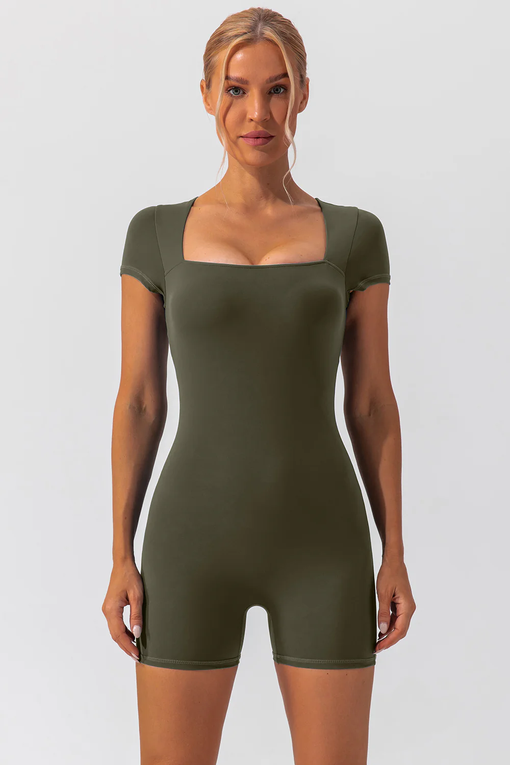 Square Neck Cap Sleeve Active Romper - Image 3