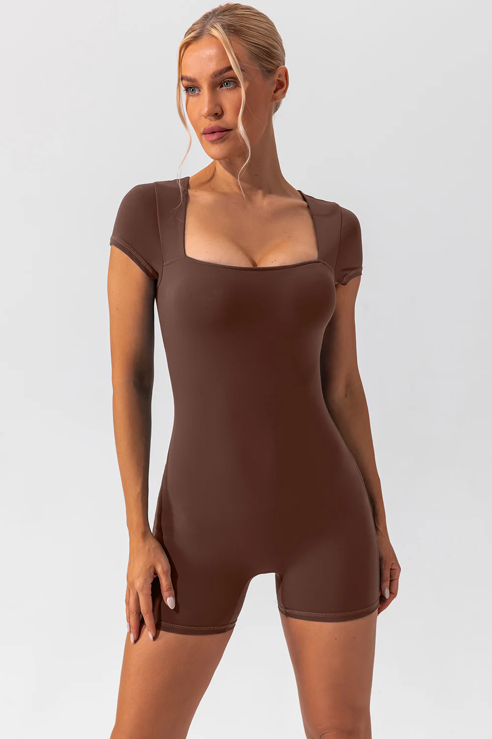 Square Neck Cap Sleeve Active Romper - Image 4