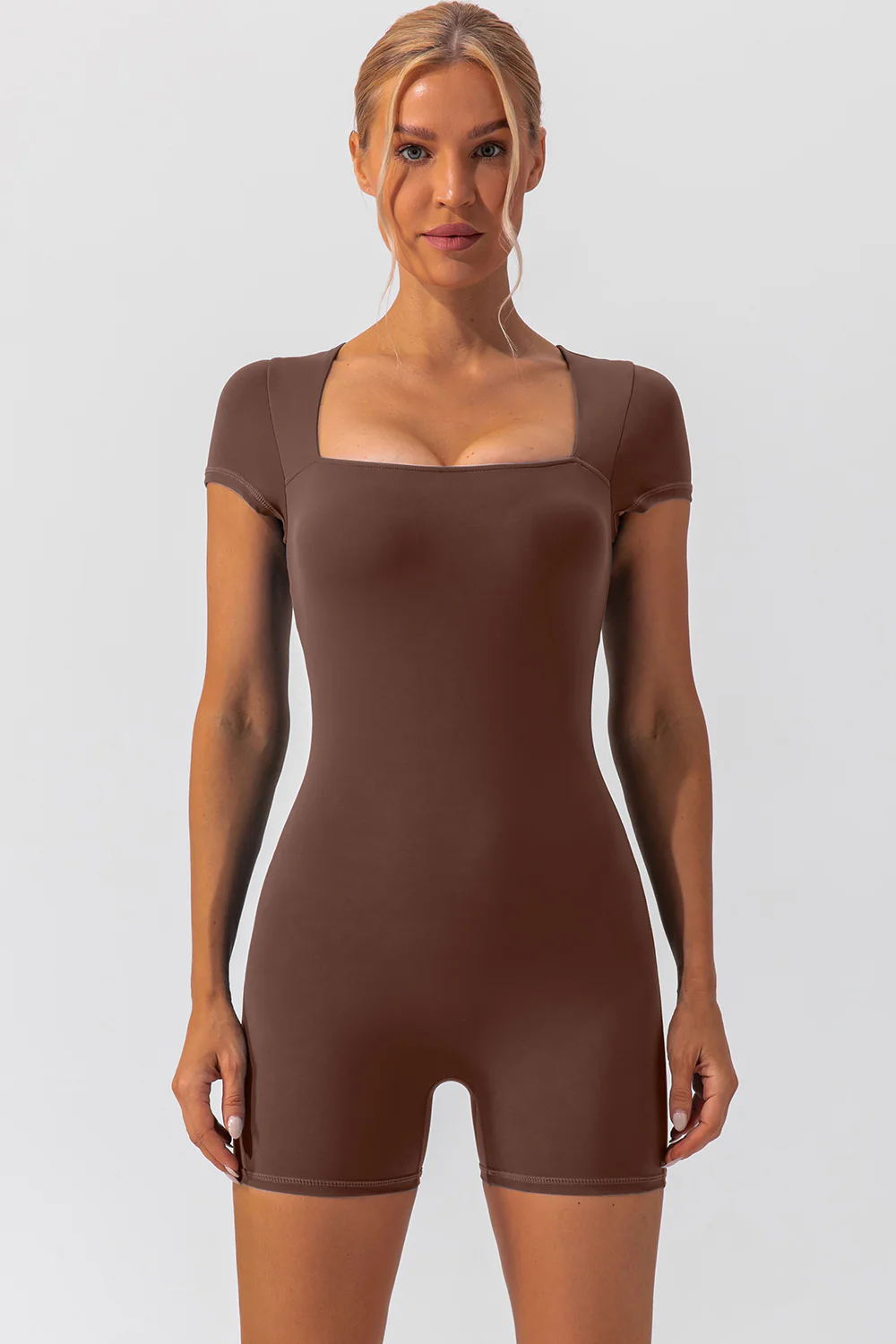 Square Neck Cap Sleeve Active Romper - Image 5