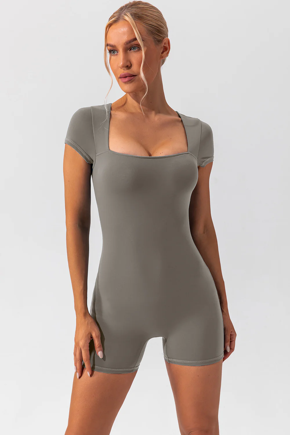 Square Neck Cap Sleeve Active Romper - Image 8