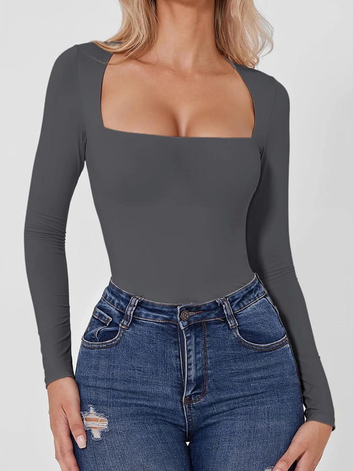 Square Neck Long Sleeve Bodysuit - Image 10