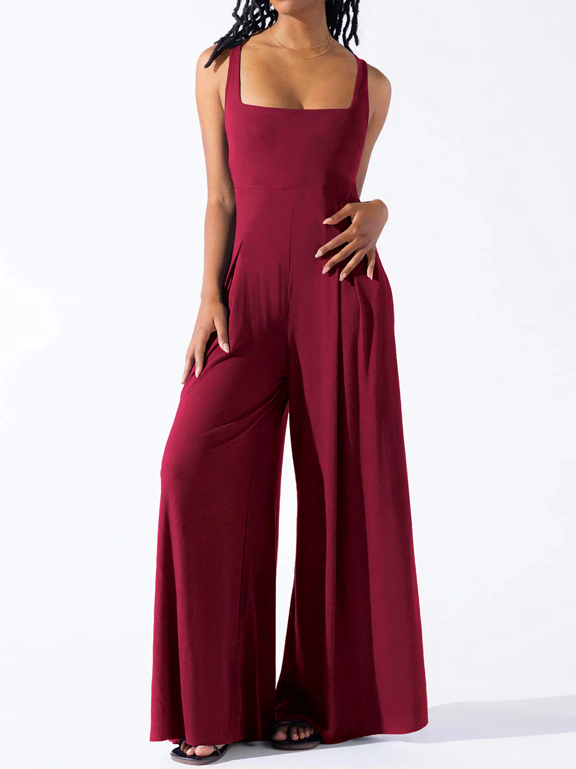 Square Neck Wide Strap Jumpsuit - Image 11