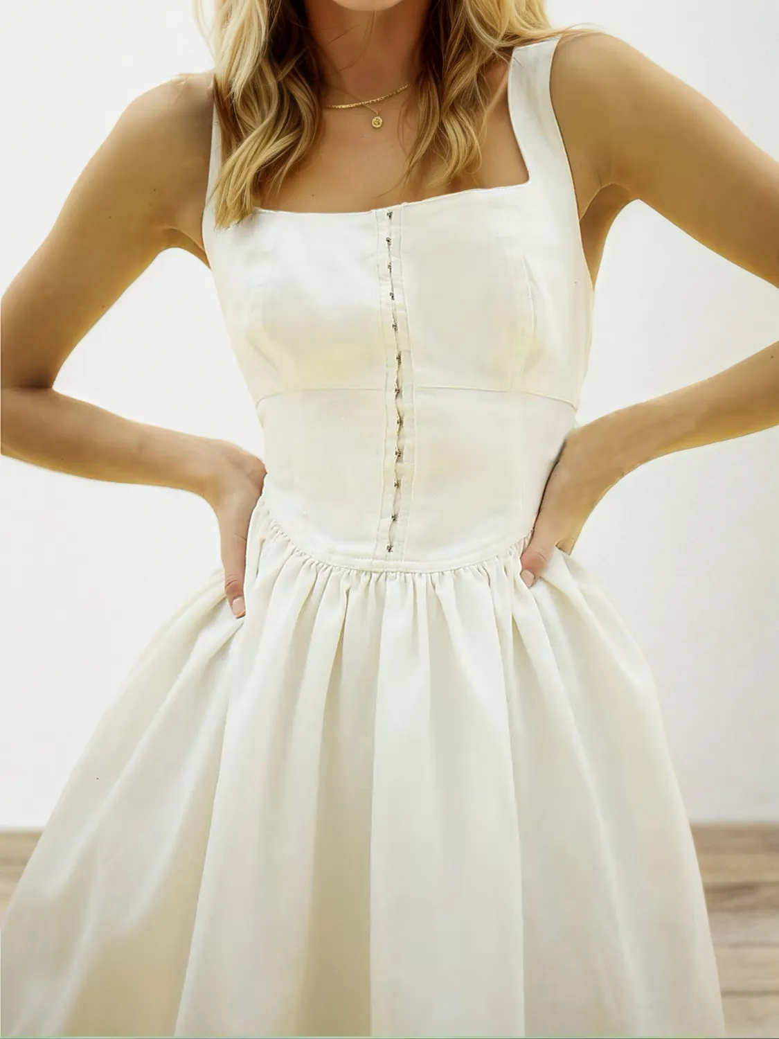 Square Neck Wide Strap Mini Dress - Image 2