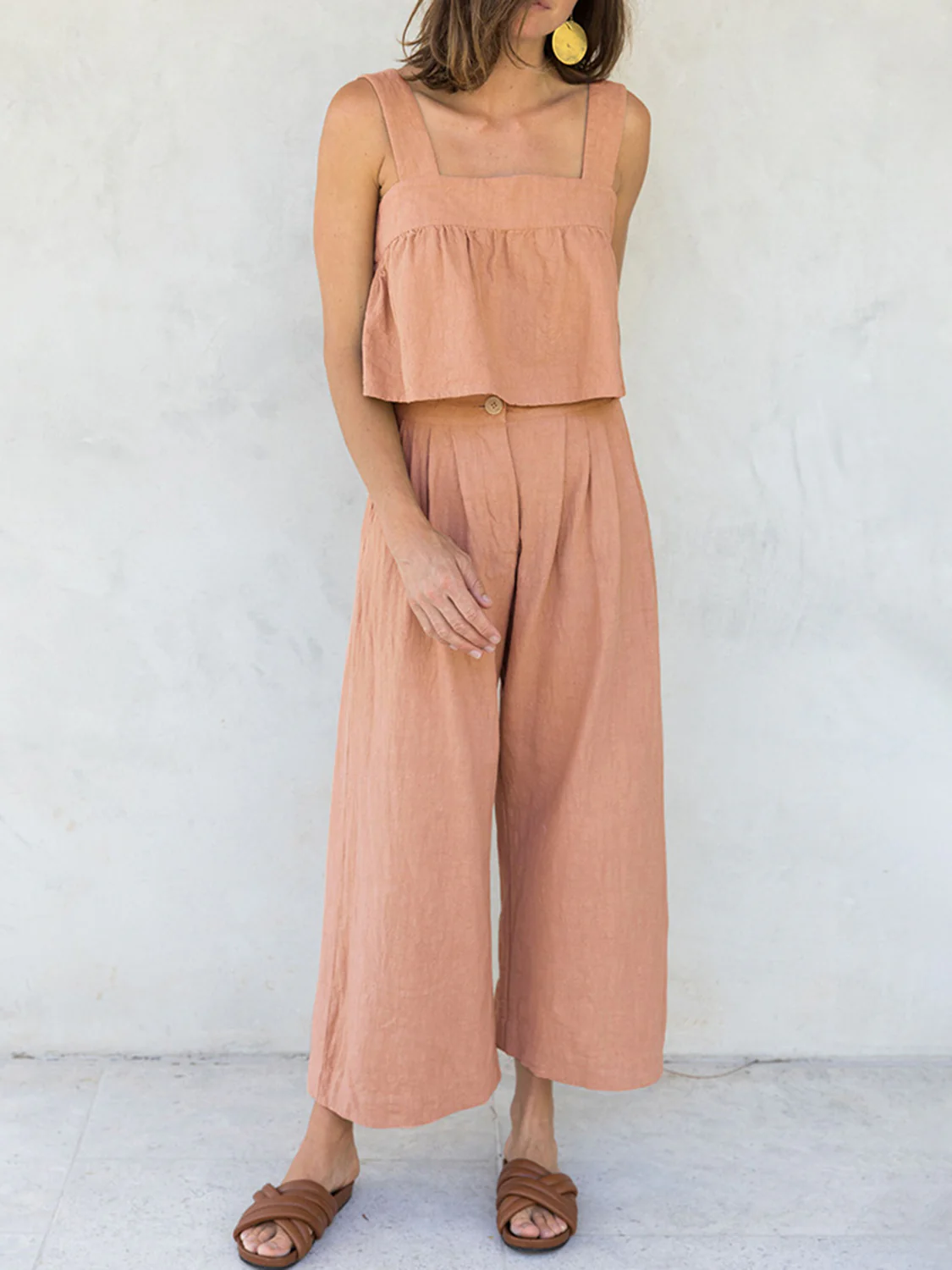 Square Neck Wide Strap Top and Pants Set - Image 13