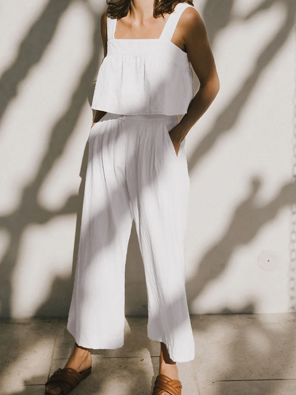 Square Neck Wide Strap Top and Pants Set - Image 3