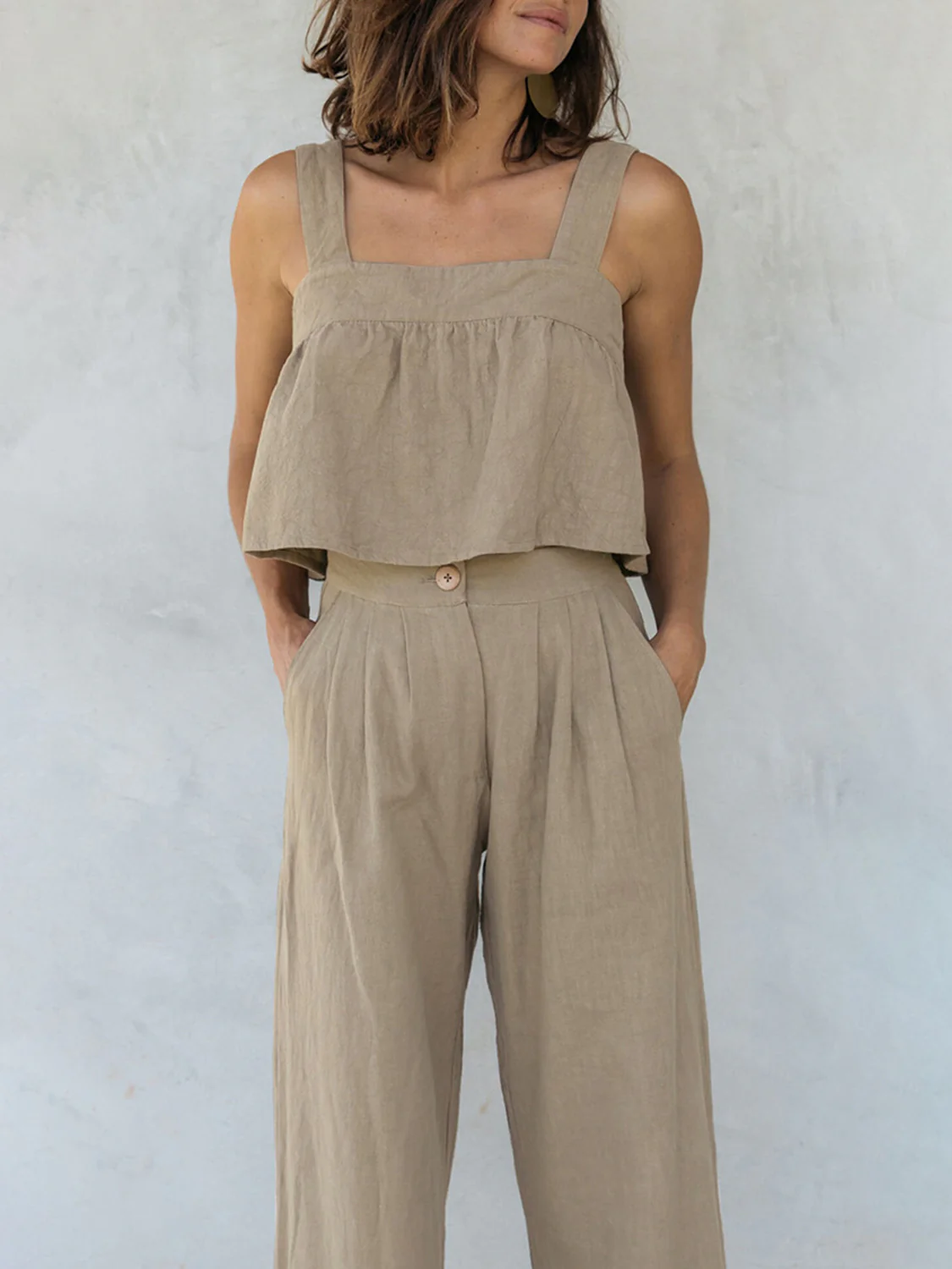 Square Neck Wide Strap Top and Pants Set - Image 5