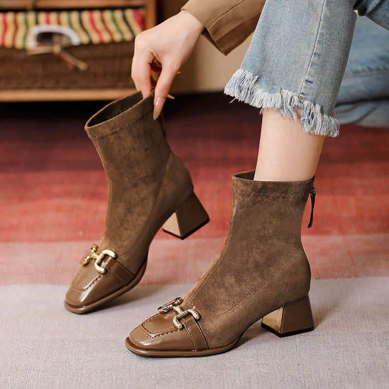 Square Toe Block Heels Boots - Image 4