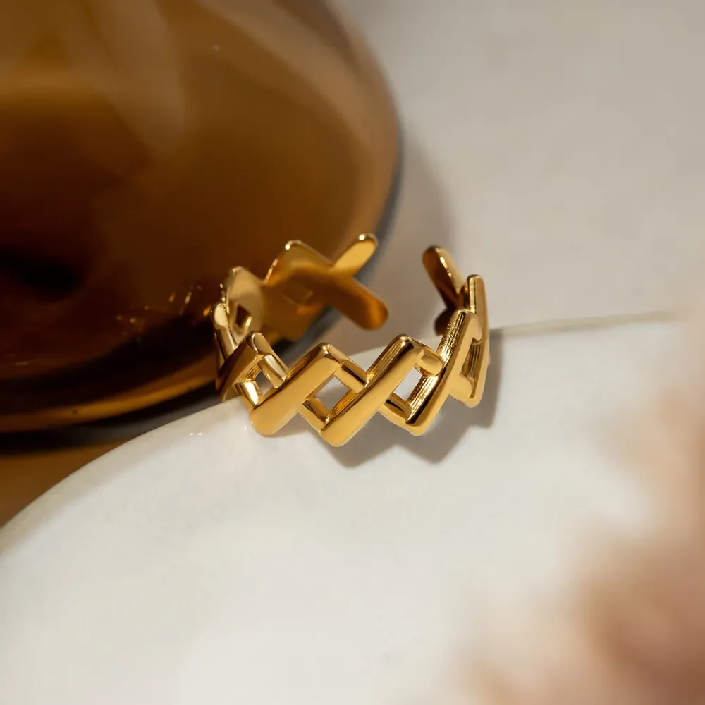 Stainless Steel Cutout Open Ring - Image 4