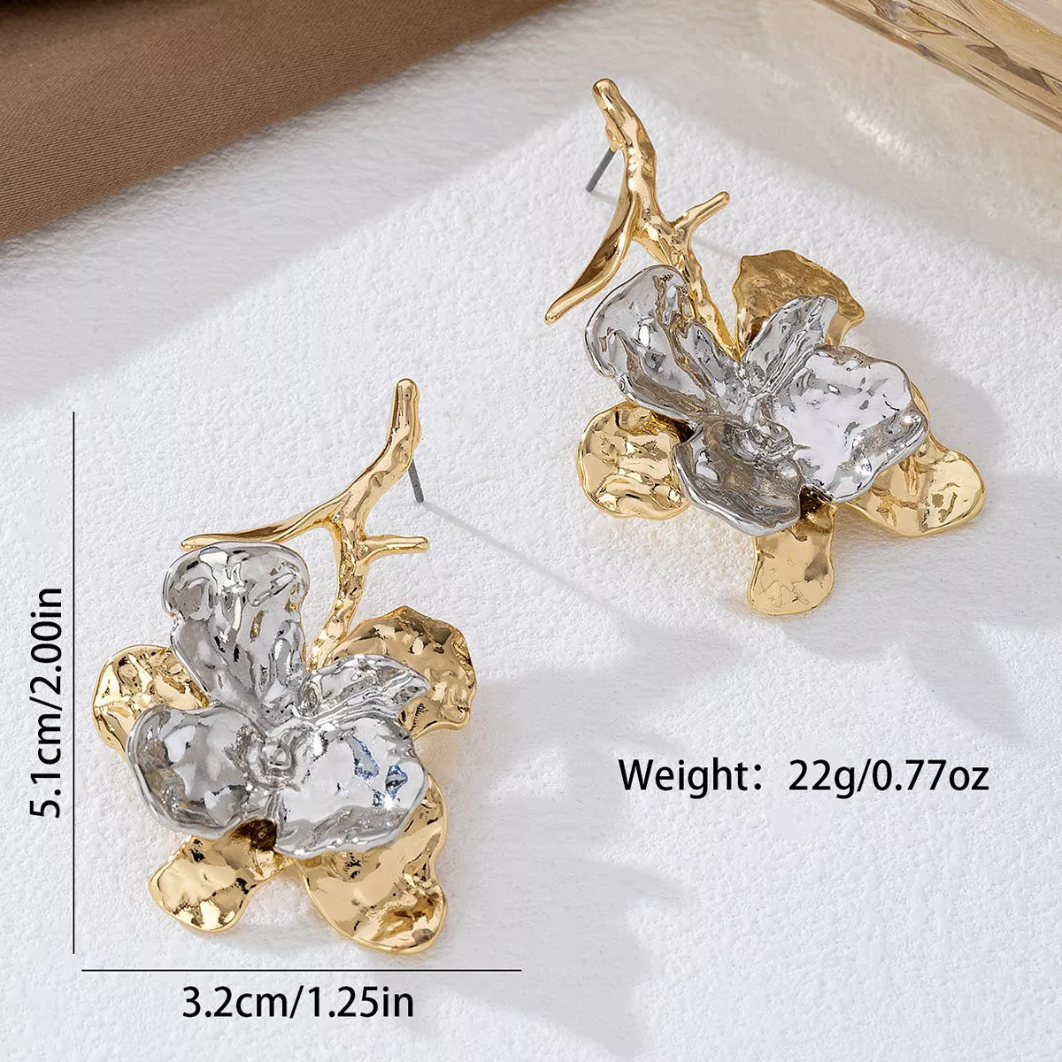 Stainless Steel Flower Statement Drop Earrings - Image 4