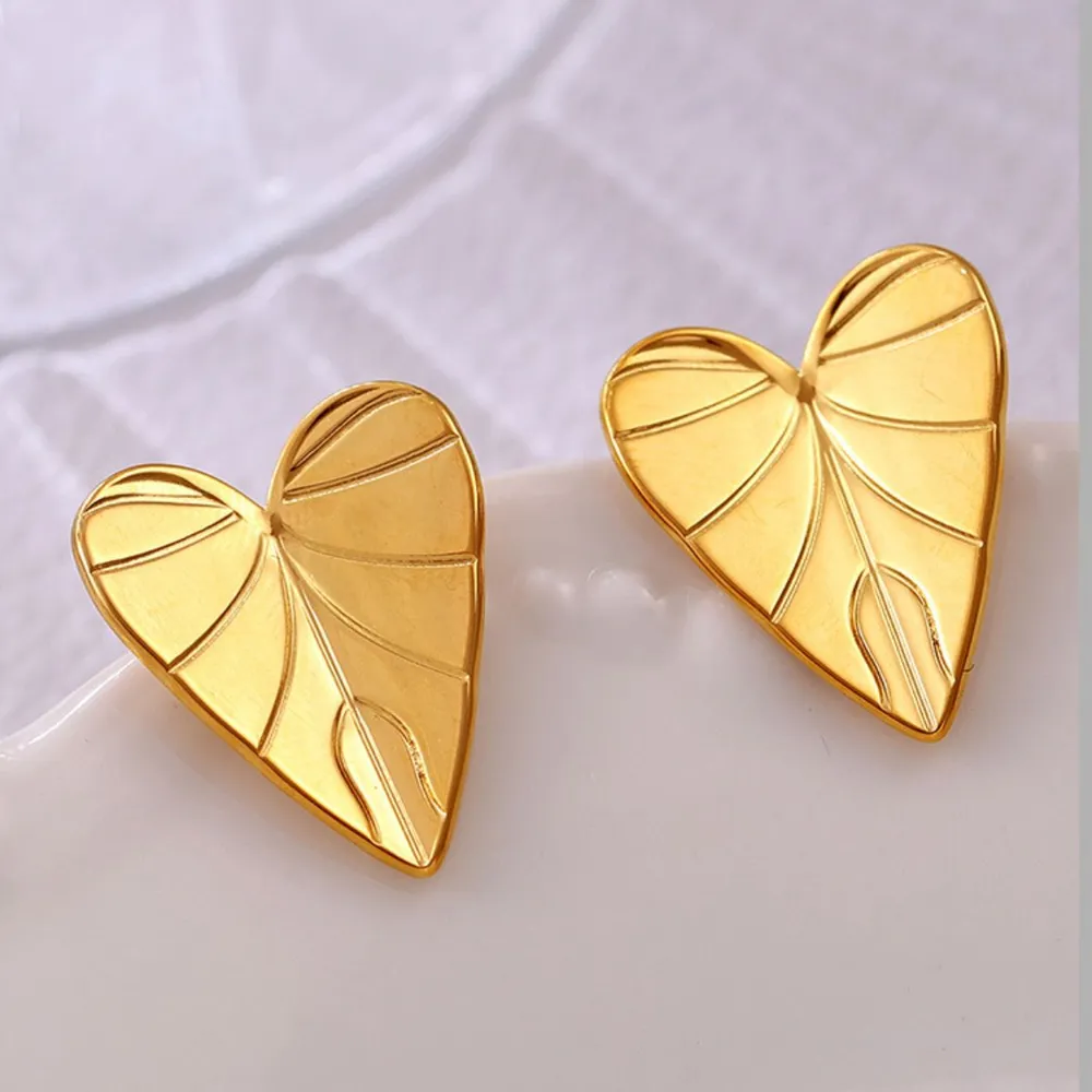 Stainless Steel Heart Leaf Stud Earring - Image 2