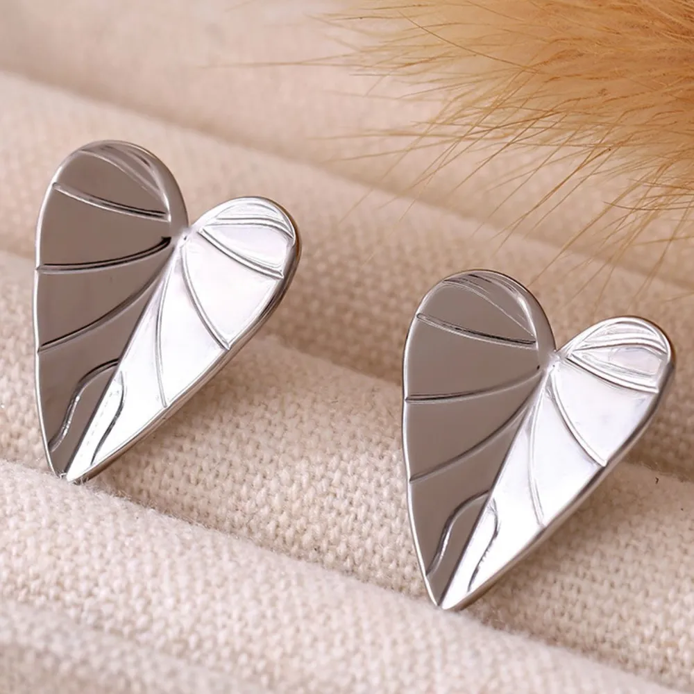 Stainless Steel Heart Leaf Stud Earring - Image 6