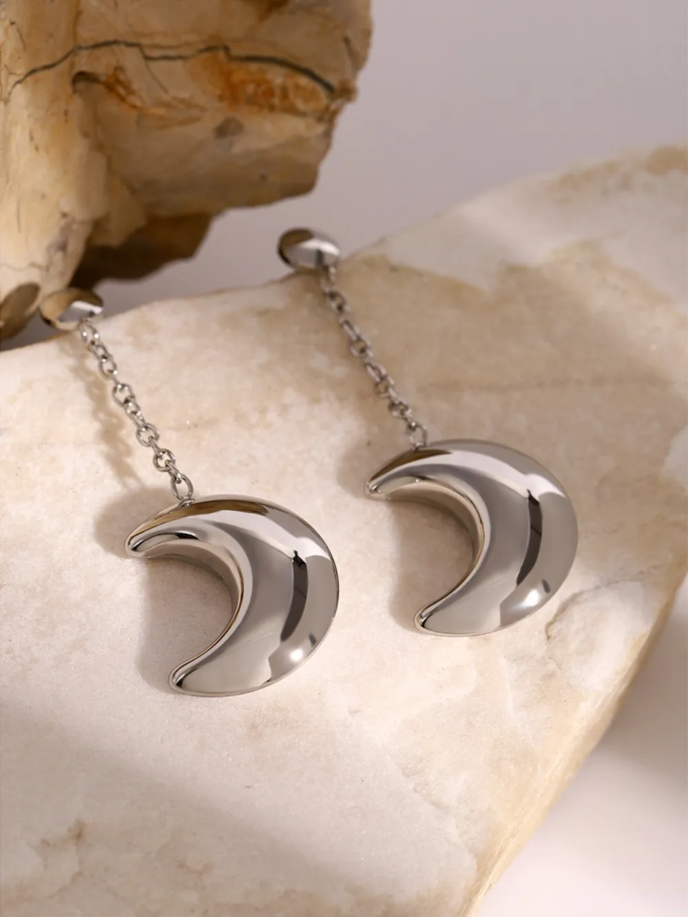 Stainless Steel Moon Dangle Earrings - Image 10