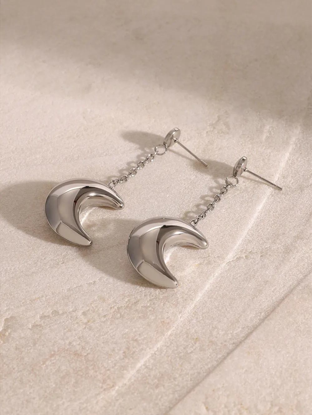 Stainless Steel Moon Dangle Earrings - Image 11