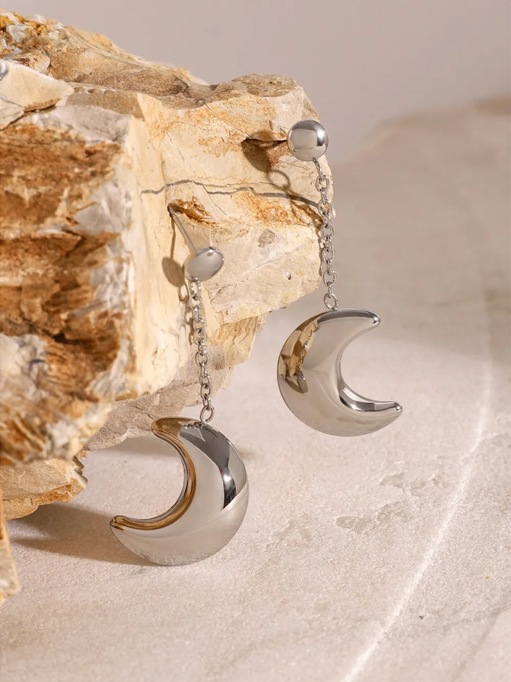 Stainless Steel Moon Dangle Earrings - Image 12
