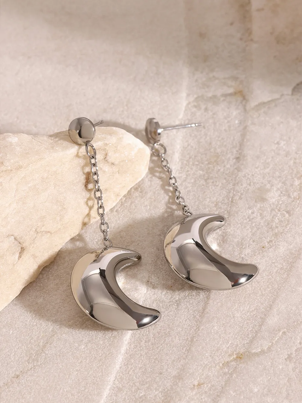 Stainless Steel Moon Dangle Earrings - Image 13