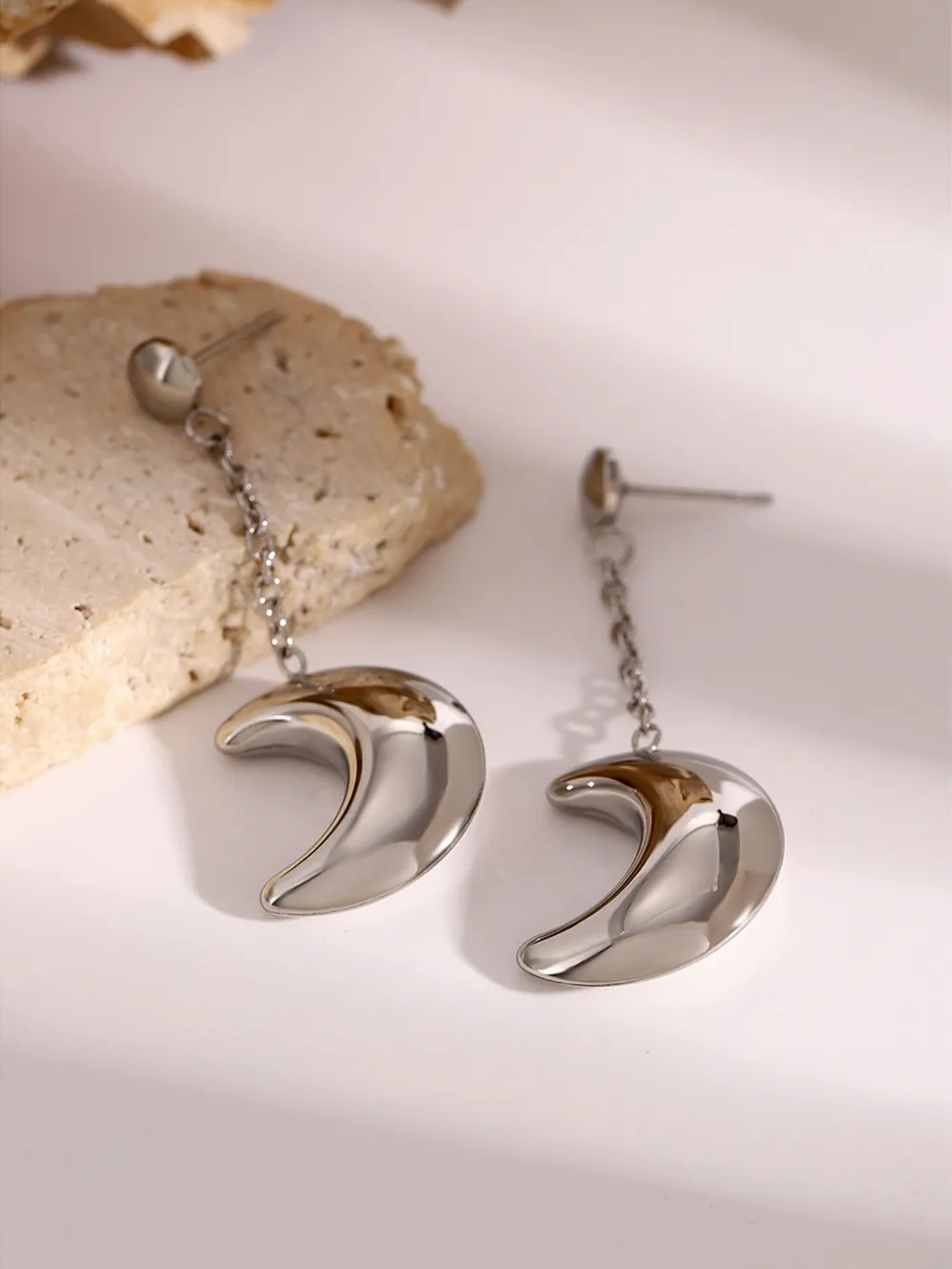Stainless Steel Moon Dangle Earrings - Image 14