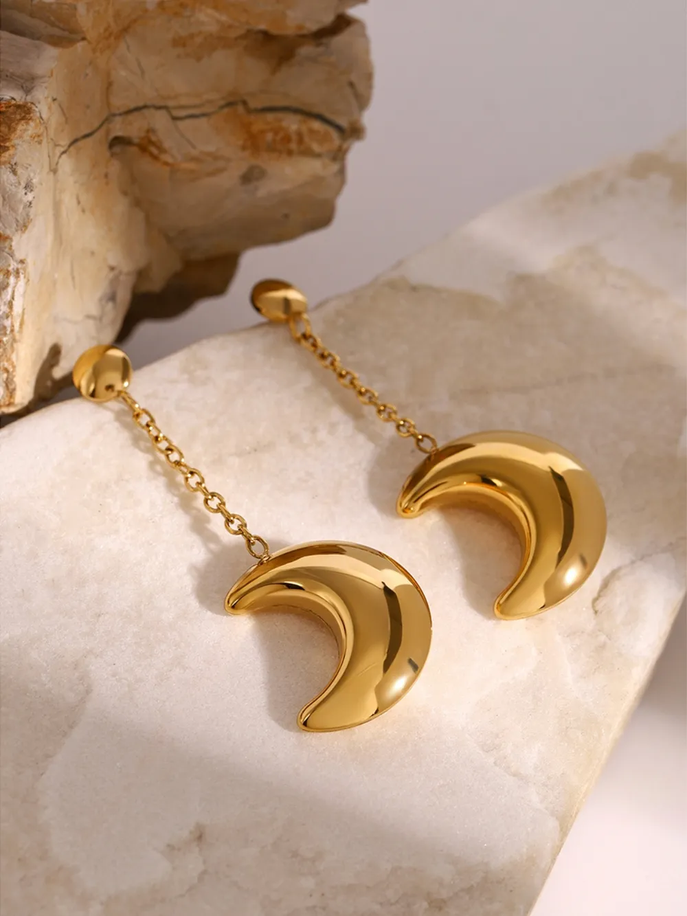 Stainless Steel Moon Dangle Earrings - Image 5