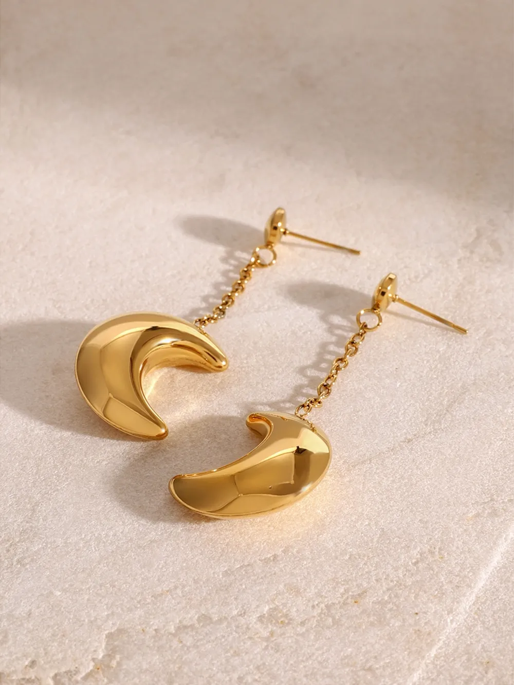 Stainless Steel Moon Dangle Earrings - Image 6