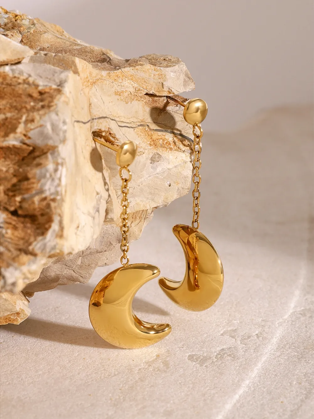 Stainless Steel Moon Dangle Earrings - Image 7