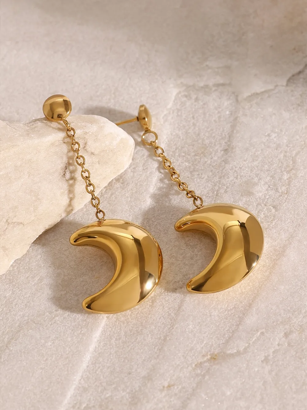 Stainless Steel Moon Dangle Earrings - Image 8