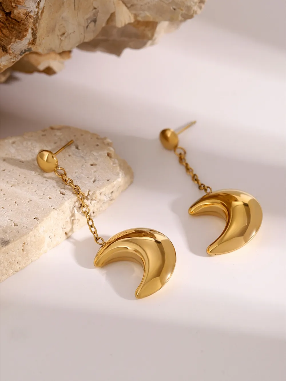 Stainless Steel Moon Dangle Earrings - Image 9