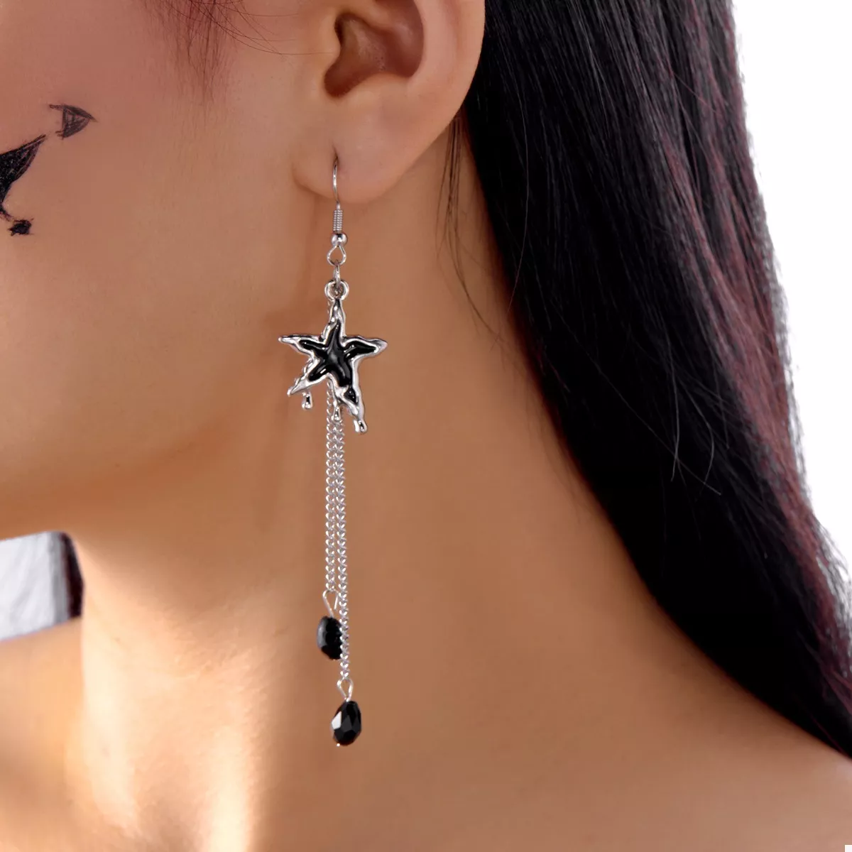 Star & Moon Chain Drop Earrings - Image 2