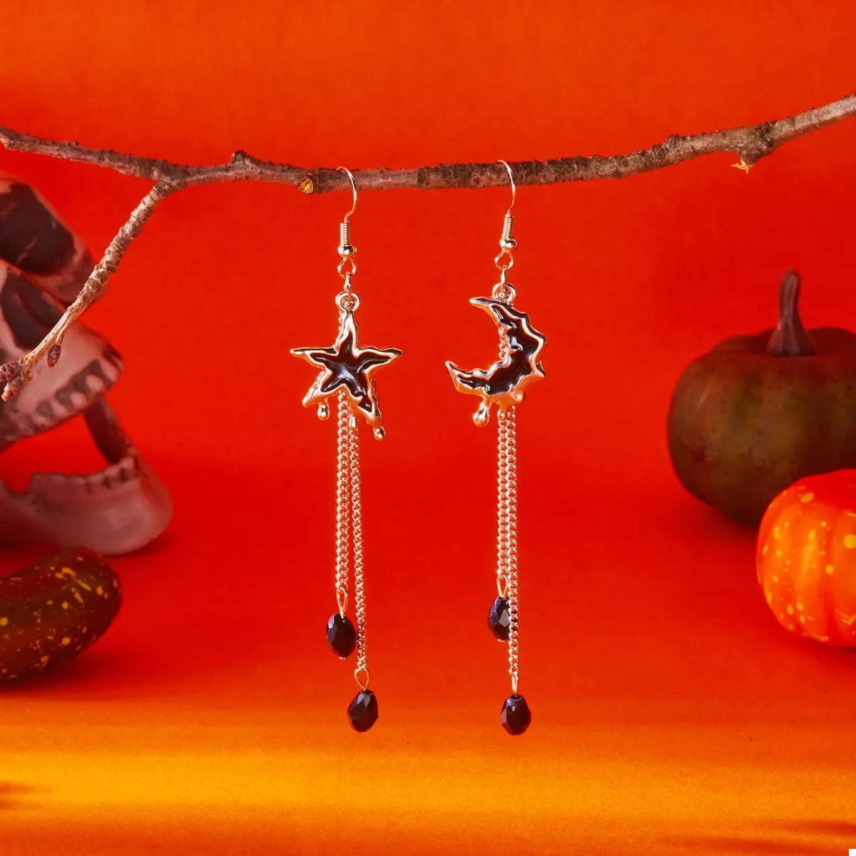 Star & Moon Chain Drop Earrings - Image 3