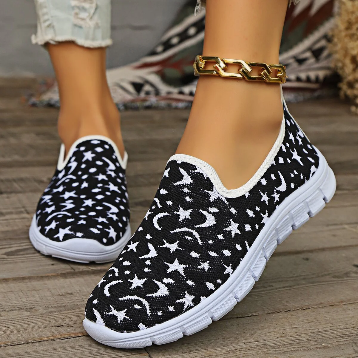 Star & Moon Pattern Flat Loafers - Image 6