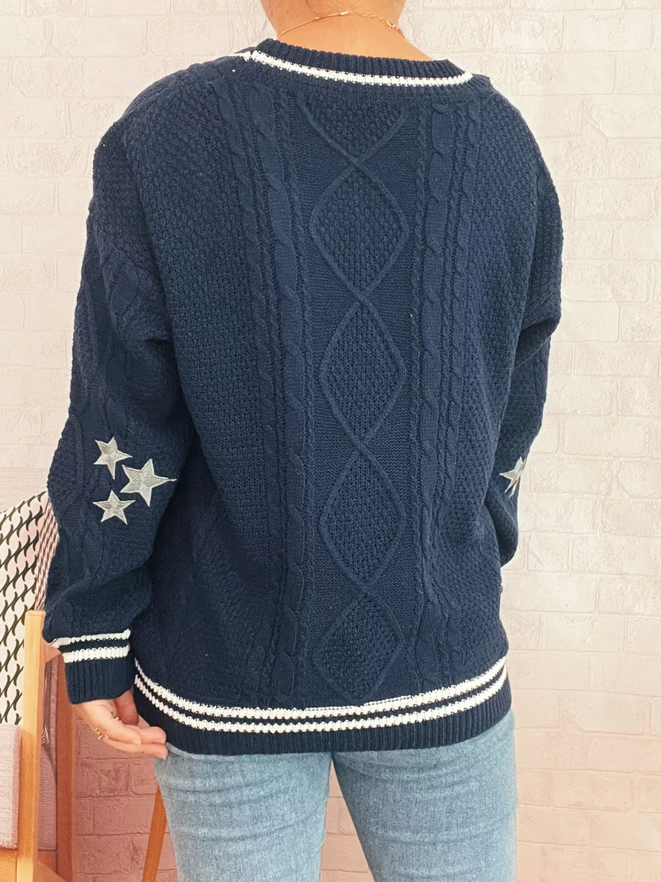 Star Pattern Button-Up Cardigan with Contrast Trim - Image 10