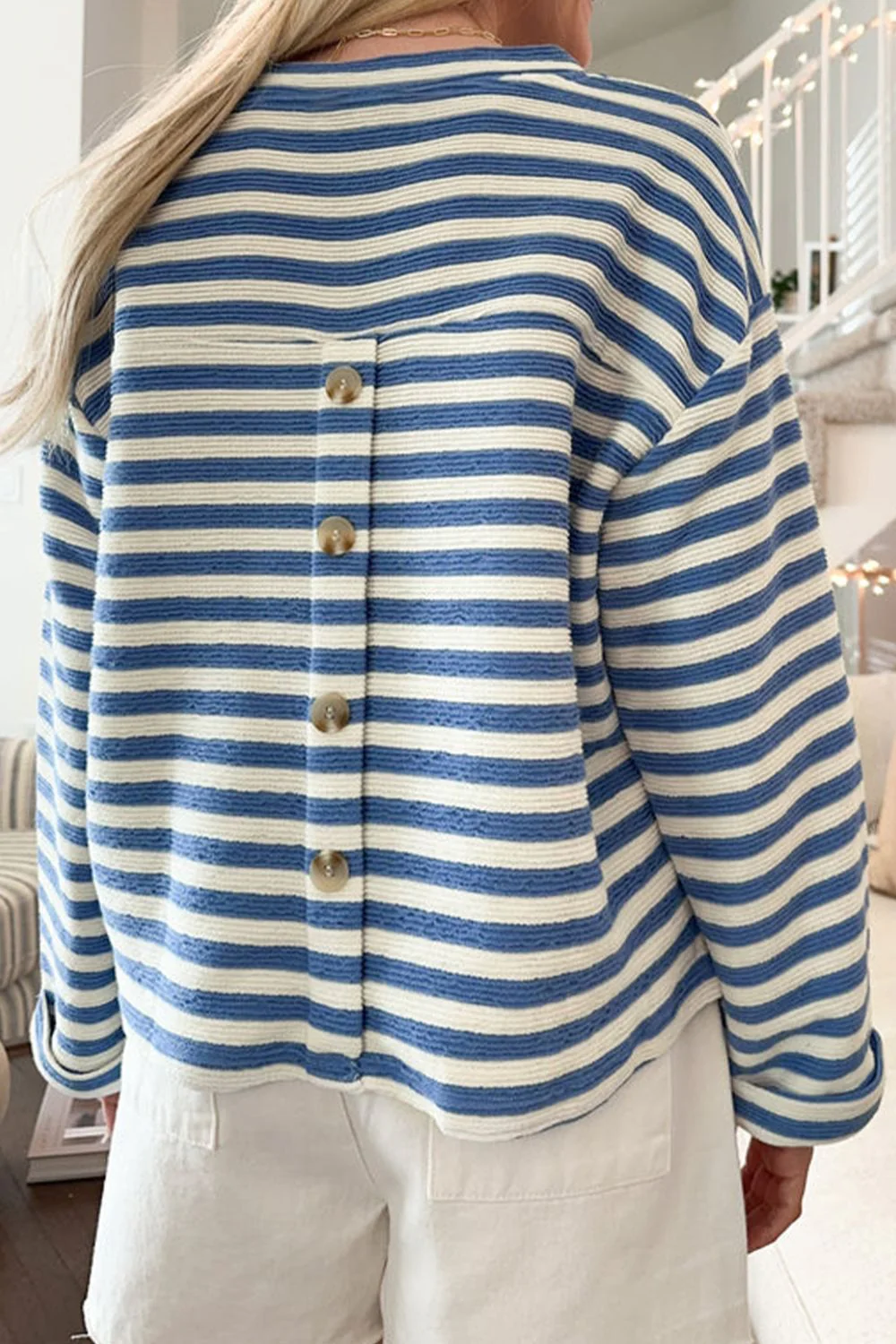 Stripe Chest Pocket Notched Top - Image 4