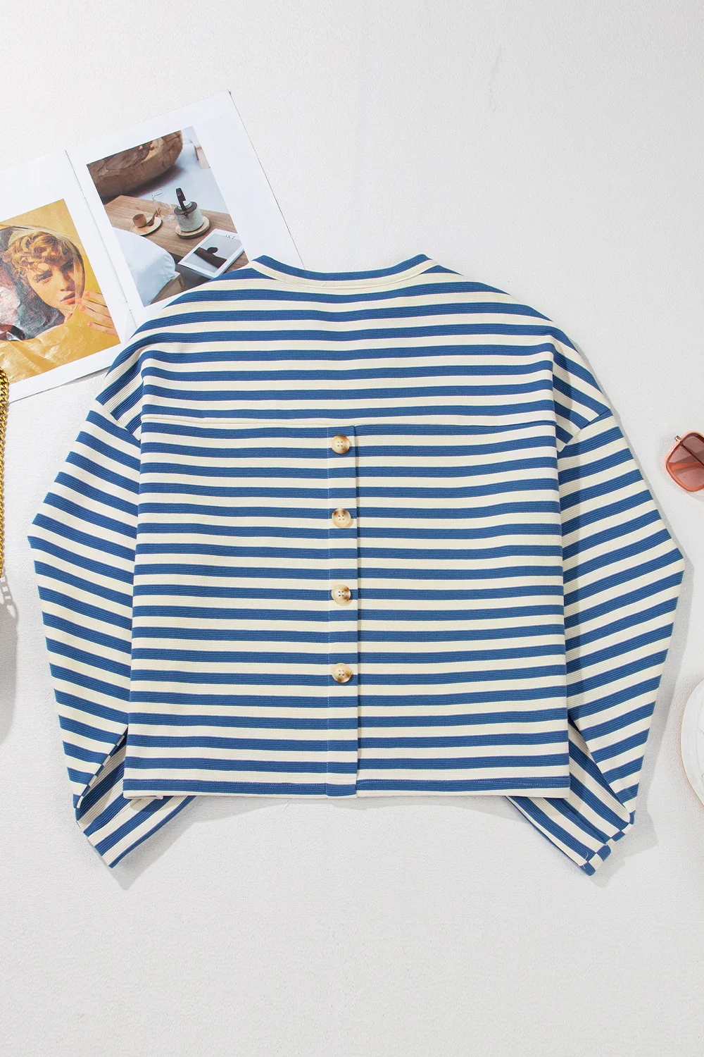 Stripe Chest Pocket Notched Top - Image 5